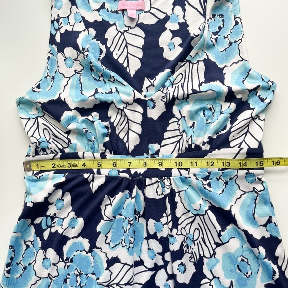 Lilly Pulitzer Silk Blend Patty Dress Low Tide Navy Bouquet All Day Womens Large - Picture 10 of 12